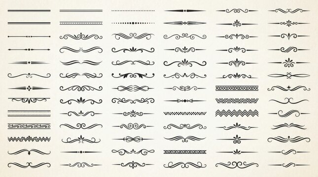 Set of vintage typographic dividers. Ornamental flourish borders for elegant page design.