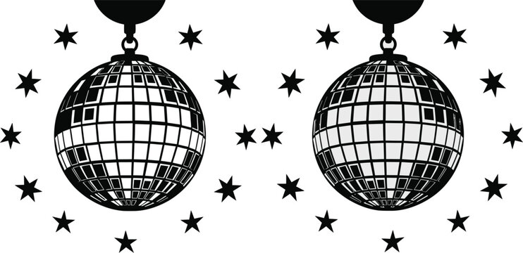 Retro Disco Mirror Balls Party Silhouette Illustration