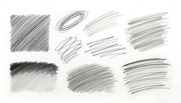 Pencil Scribble Marks and Hatching Texture Collection on White Background