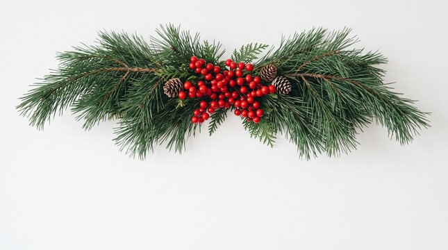 Festive christmas evergreen branch with berries and pinecones holiday decor