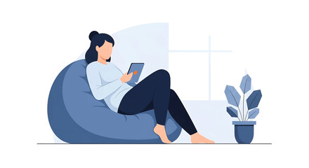 Fototapeta premium Woman sitting on bean bag chair.