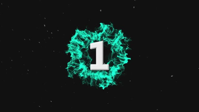 A countdown animation from 5 to 0 with a burst of fire and the word 'Run' and an intro of a burst of energy for gaming and sports motion graphics.