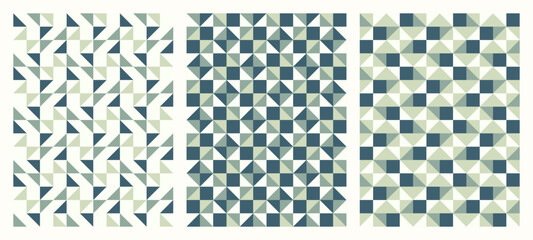 Color tessellation collection, bundle of modern seamless vector patterns, set of 3 patterns in neutral teal colors © Slanapotam