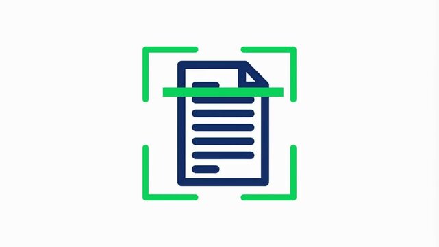 Animated Document Being Scanned Representing Digitalization, Data Processing, and Workflow