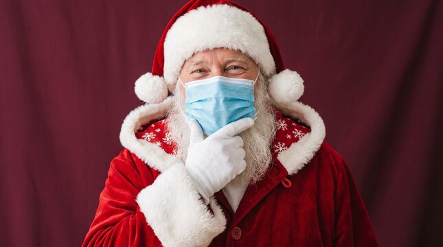 Santa claus wearing a face mask safe christmas holiday greetings festive protection