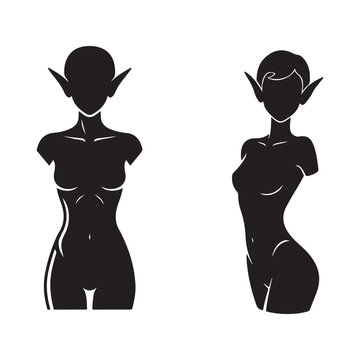 Female elf torso silhouettes with pointed ears vector illustration for fantasy character design and gaming assets