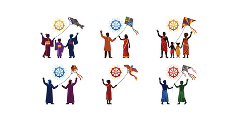Diverse People Flying Kites Illustration