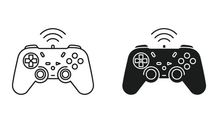 Wireless Game Controller Icons Set Featuring Outline and Solid Vector Illustrations for Gaming UI © Mijan 