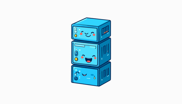 Happy stacked blue server blocks with kawaii faces