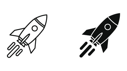 Launching Rocket Icon Set Featuring Outline and Solid Vector Styles for Modern Interface Design © ASHRAFUR 