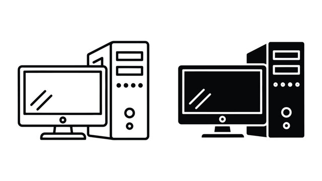 Set of Vintage Desktop Computers Illustration in Line Art Style