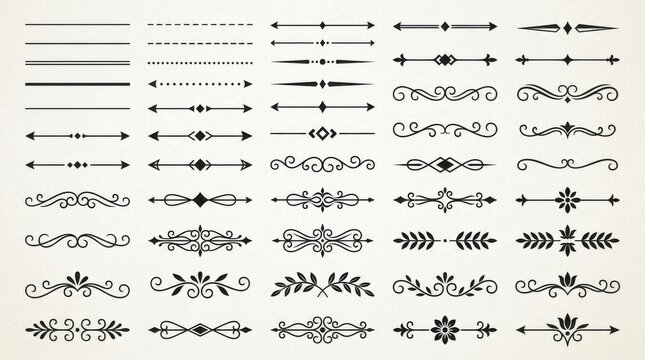 Set of vintage typographic dividers. Ornamental flourish borders for elegant document design.