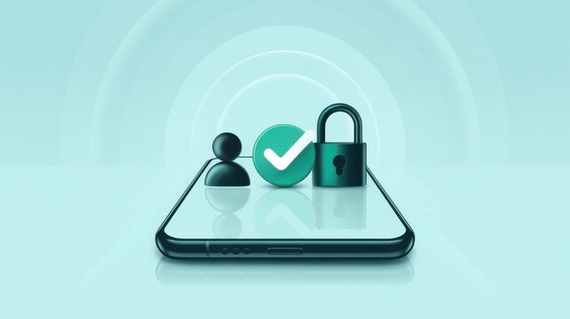 Smartphone With Security Checkmark And Padlock Icon On Screen For Data Protection