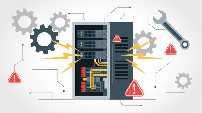 Server Rack With Warning Signs And Maintenance Tools For Data Security