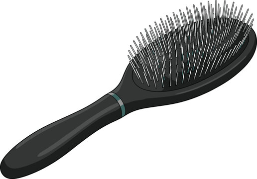 Realistic black plastic detangling cushion hair brush vector illustration isolated on white background for salon styling metadata