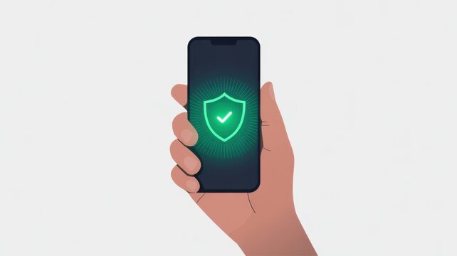 Hand Holding Smartphone With Green Secure Shield Verification Icon