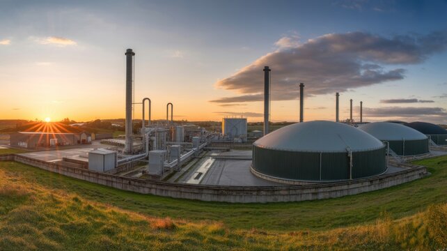 Industrial Power Plant Emitting Smoke at Sunrise with Dramatic Sky