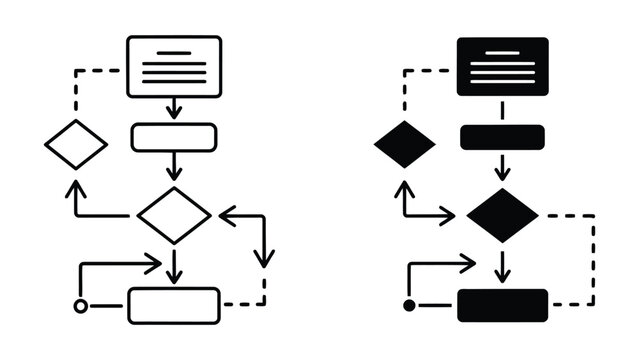 Visualizing Logic Flowchart Diagrams with Decision Nodes and Process Steps in Minimalist Vector Style