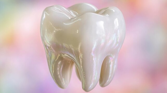 Digital Illustration of a Single White Molar Tooth with Soft Pink and Purple Background