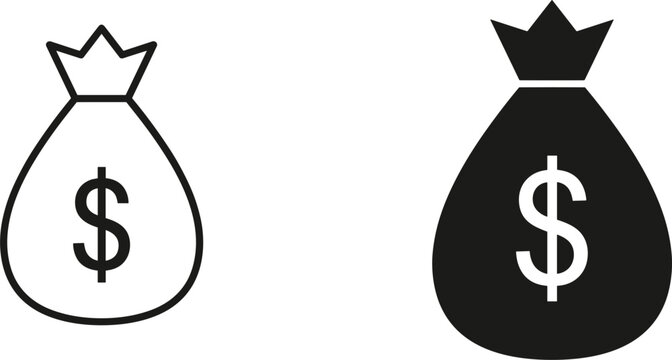 Money bag vector icon set with dollar sign for financial investment business revenue profit and wealth savings