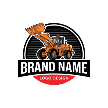 Heavy construction front loader logo illustration with construction machinery equipment excavation industry industrial transport mechanical illustration infrastructure engineering roadwork