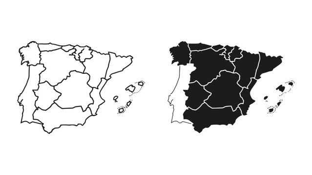 Silhouette Map of Africa and Madagascar Outline with Countries Vector Illustration