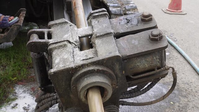 Horizontal drilling rig powering industrial construction