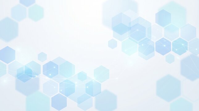 Abstract blue medical background with light hexagon shapes and connecting lines for science technology