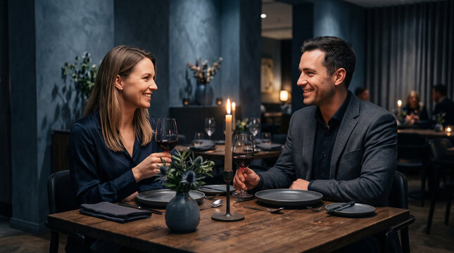 Couple on candlelit dinner date in restaurant