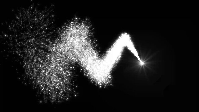 White sharp zigzag particle burst on black background with glowing light animation