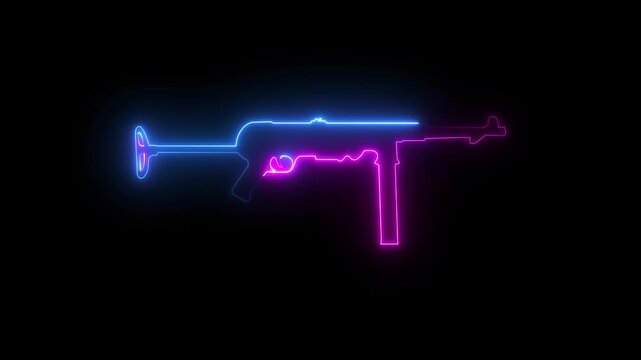 Animated neon glowing MP40 gun on black background