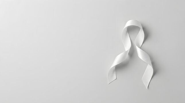 White ribbon awareness symbol on light gray background representing hope and support