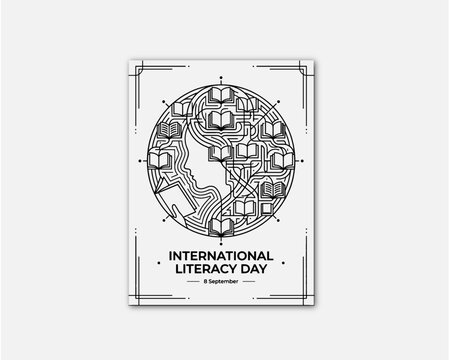 Open book with graduation cap and International Literacy Day vector illustration