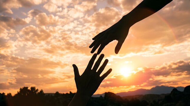 Helping hand silhouette a symbol of support and connection at sunset