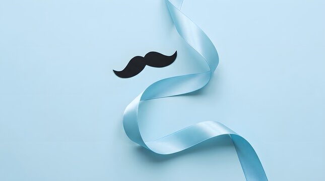Elegant blue ribbon and black mustache composition for masculine branding concepts