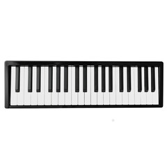 Fototapeta premium Top view of classic black electronic keyboard synthesizer piano keys