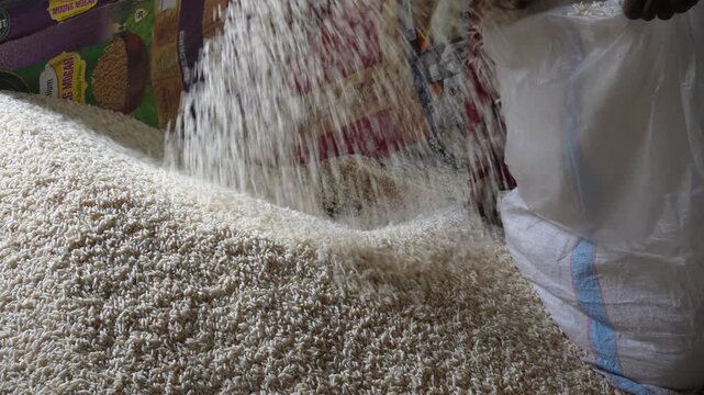puffed rice pouring into bag at local food market