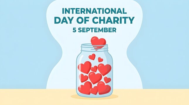 International day of charity illustration with hearts in a glass jar