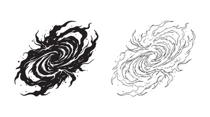black vector silhouette with line art pair icon of abstract nebula galaxy © Shamsul