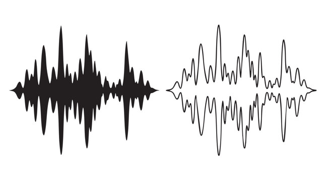 black vector silhouette with line art pair icon of audio equalizer wave pattern