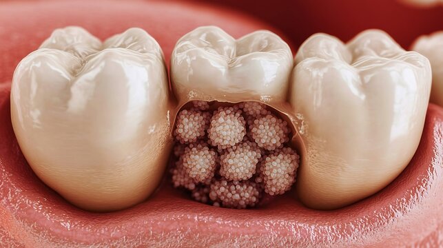 Macro View of Dental Cavity with Bacteria and Microscopic Organisms Inside Tooth