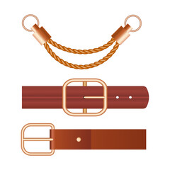 Leather belt and rope accessories with gold buckles and transparent background © Plabon