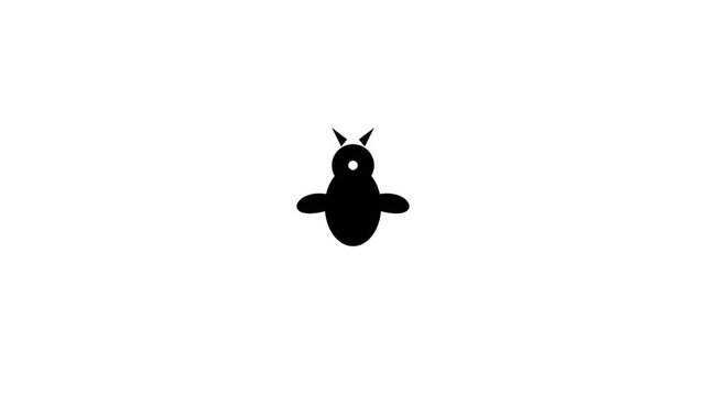 Minimalist black bee silhouette icon featuring stylized wings and head for a modern graphic motion design animation video clip