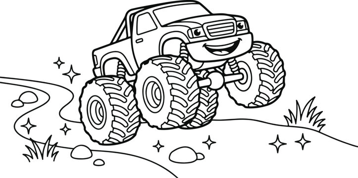 Monster truck coloring page fun vehicle outline for kids and adults to color