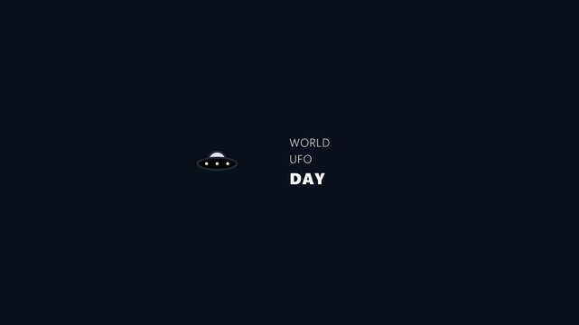 World ufo day celebration featuring a minimalist animated flying saucer graphic on a dark blue background motion video clip