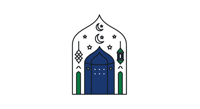 Islamic architecture illustration with moon and stars for greeting and invitation