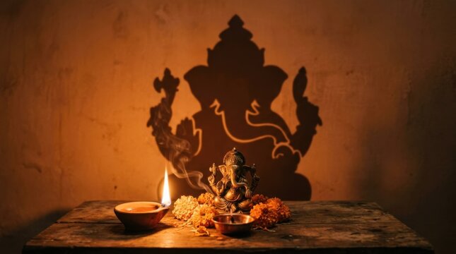 Ganesha Shadow Lamp Worship