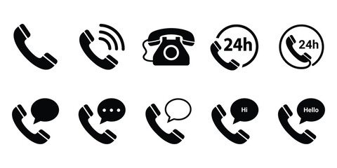 Phone call icons set 24 hours support communication and customer service © Rusna