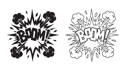 boom comic book sound effect lettering black vector silhouette with line art pair icon © Shamsul