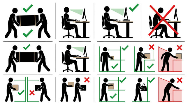 Workplace safety and ergonomics guidelines for lifting and sitting